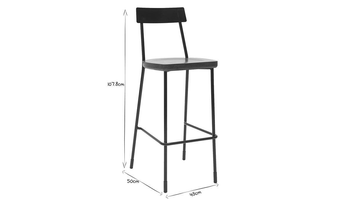 Barhocker Industrie-Look Metall und schwarzes Holz 75 cm (2er-Set) OUDIN