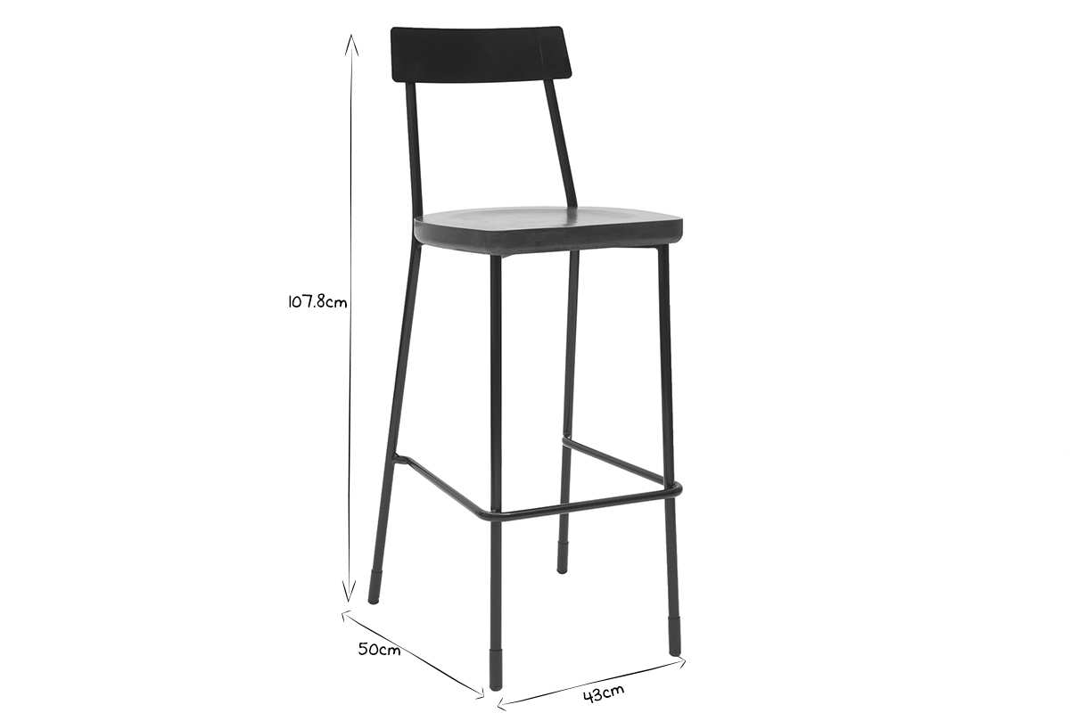 Barhocker Industrie-Look Metall und schwarzes Holz 75 cm (2er-Set) OUDIN