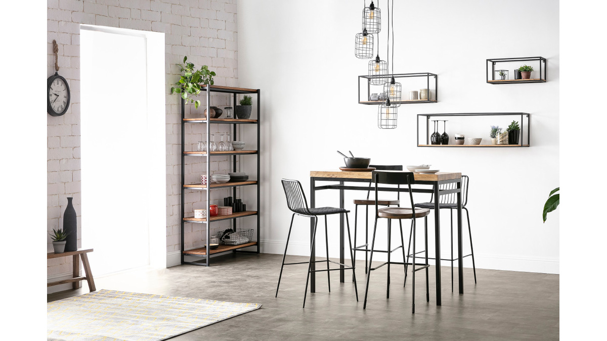 Barhocker Industrie-Look Metall und schwarzes Holz 75 cm (2er-Set) OUDIN