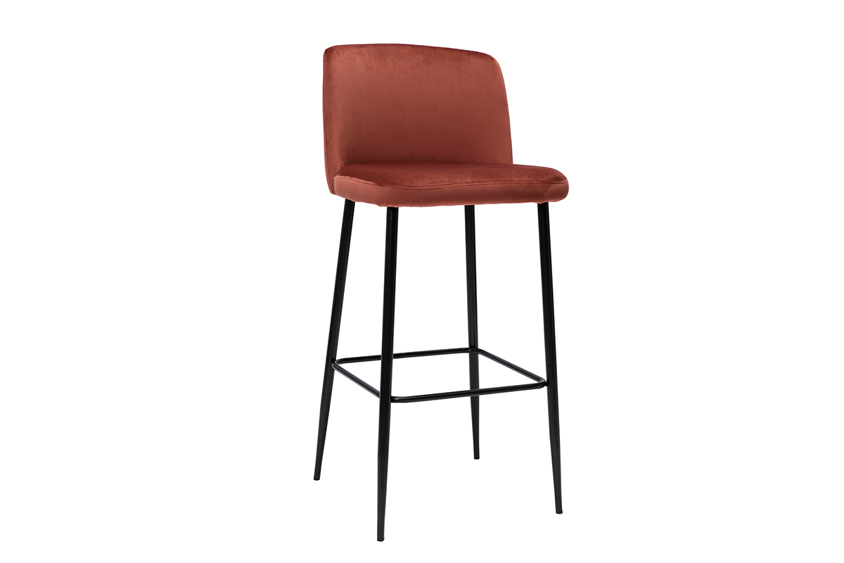 Barhocker kupferfarbener Samt und Fe aus schwarzem Metall H75 cm MONTI