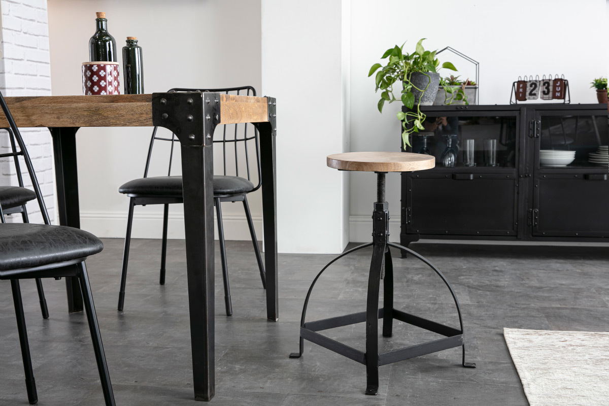 Barhocker Metall und Holz H 65 cm INDUSTRIA