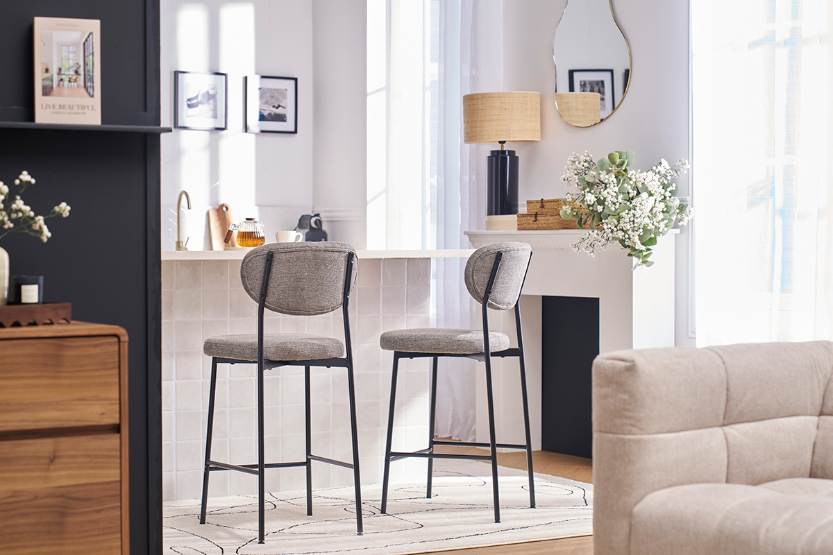 Barhocker mit fester Sitzflche aus strukturiertem Samtgewebe in Cladon H65 cm (2er-Set) BREKA