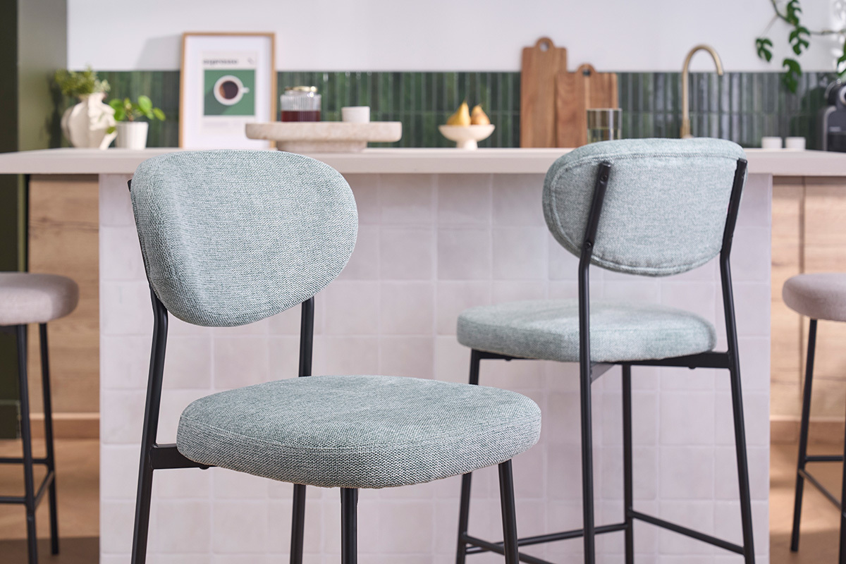 Barhocker mit fester Sitzfl�che aus strukturiertem Samtgewebe in C�ladon H65 cm (2er-Set) BREKA