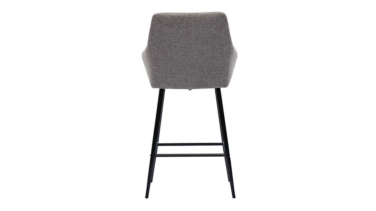 Barhocker mit gepolsterten Sitzen aus Stoff mit Samteffekt, grau meliert, schwarzes Metall H65 cm (2er-Set) MONTERO