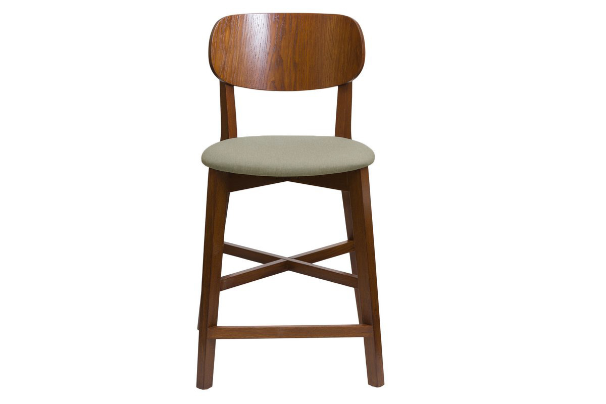 Barhocker mit Walnuss-Finish und hellgrauer Sitzflche H 65 cm LUCIA