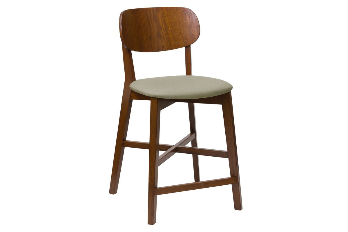 Barhocker mit Walnuss-Finish und hellgrauer Sitzflche H 65 cm LUCIA