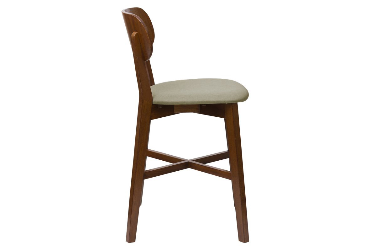 Barhocker mit Walnuss-Finish und hellgrauer Sitzflche H 65 cm LUCIA