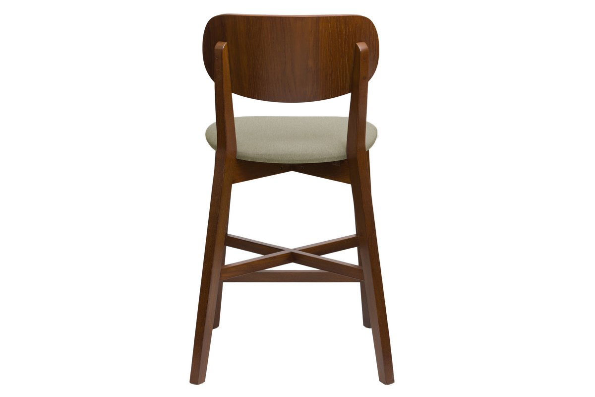 Barhocker mit Walnuss-Finish und hellgrauer Sitzflche H 65 cm LUCIA