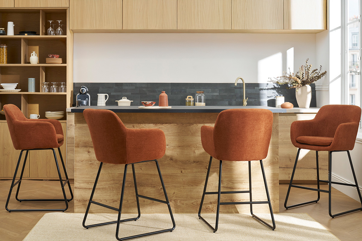Barhocker rostbrauner Stoff mit Samteffekt H65cm (2er-Set) AMIKA