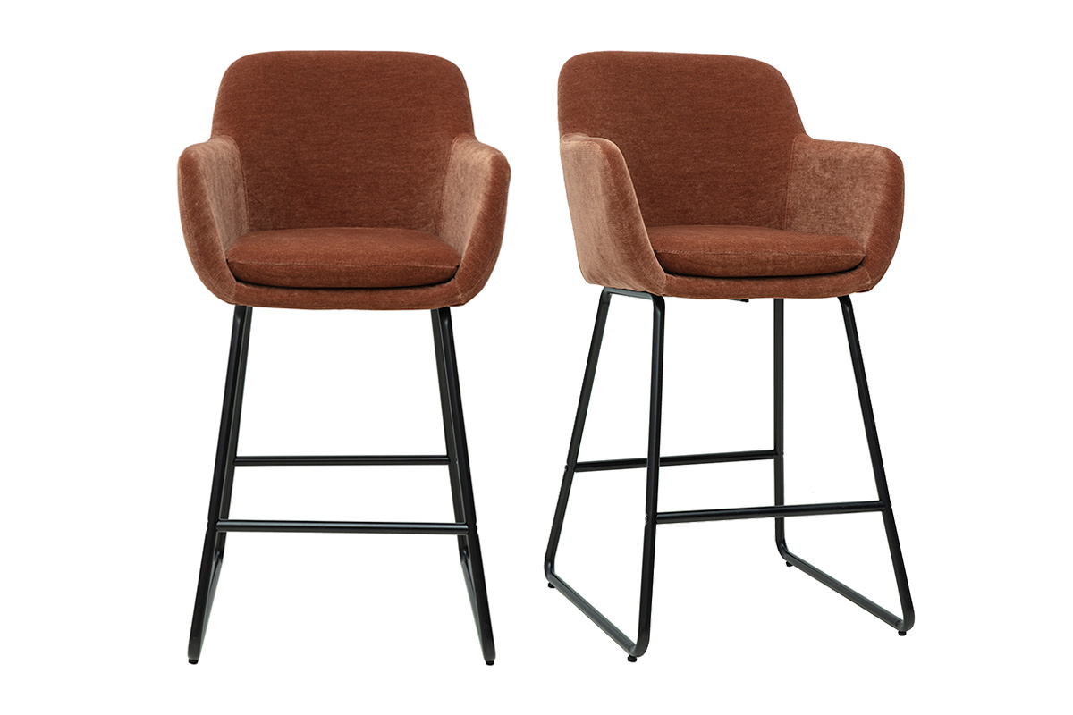 Barhocker rostbrauner Stoff mit Samteffekt H65cm (2er-Set) AMIKA