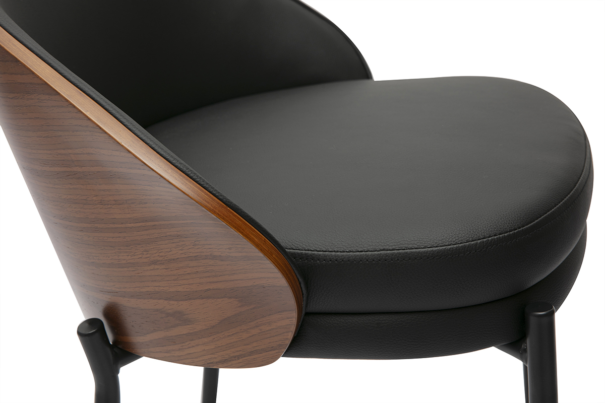 Barhocker Tucson mit schwarzer Sitzfl�che, dunklem Holzr�cken und Metallbeinen. Seitenansicht.