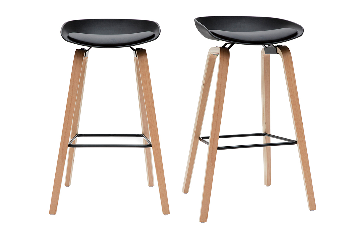 Barhocker schwarz Holzbeine 75 cm (2er-Set) LINO