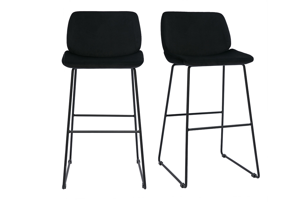 Barhocker schwarzer Samt und Beine aus schwarzem Metall 65cm (2er-Set) KAOLY