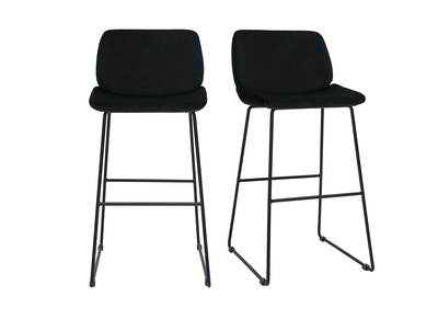 Barhocker schwarzer Samt und Beine aus schwarzem Metall 65cm (2er-Set) KAOLY
