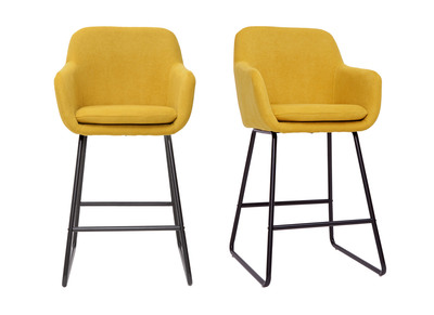 Barhocker senfgelber Stoff mit Samteffekt H65cm (2er-Set) AMIKA