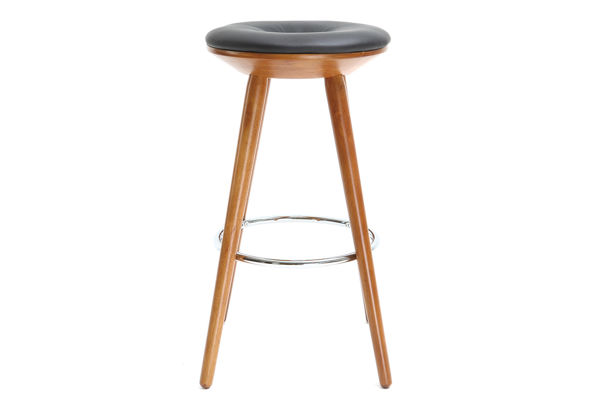 Barhocker skandinavisch 65 cm PU Schwarz Beine Nussbaum NORDECO