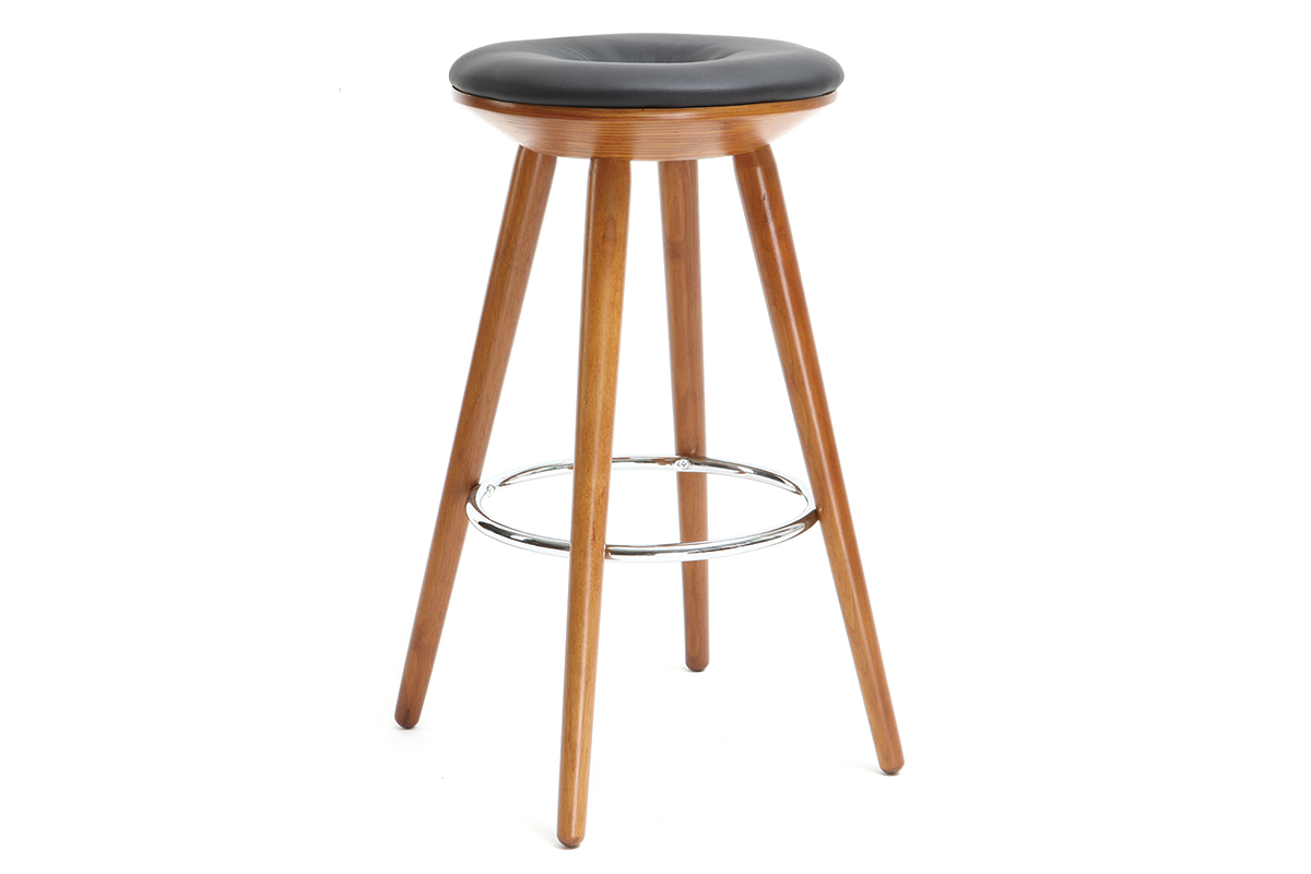 Barhocker skandinavisch 65 cm PU Schwarz Beine Nussbaum NORDECO