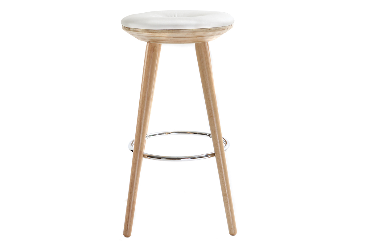Barhocker skandinavisch 66 cm PU Wei� Beine helles Holz NORDECO