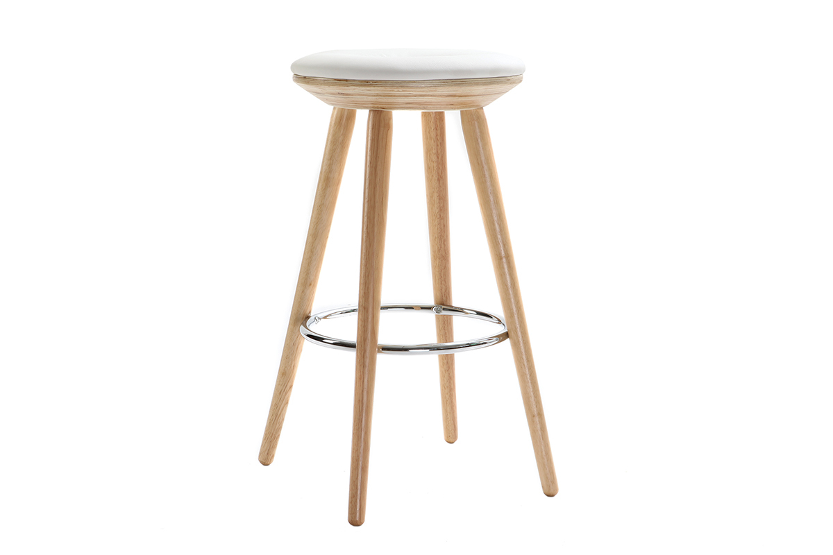 Barhocker skandinavisch 66 cm PU Wei� Beine helles Holz NORDECO