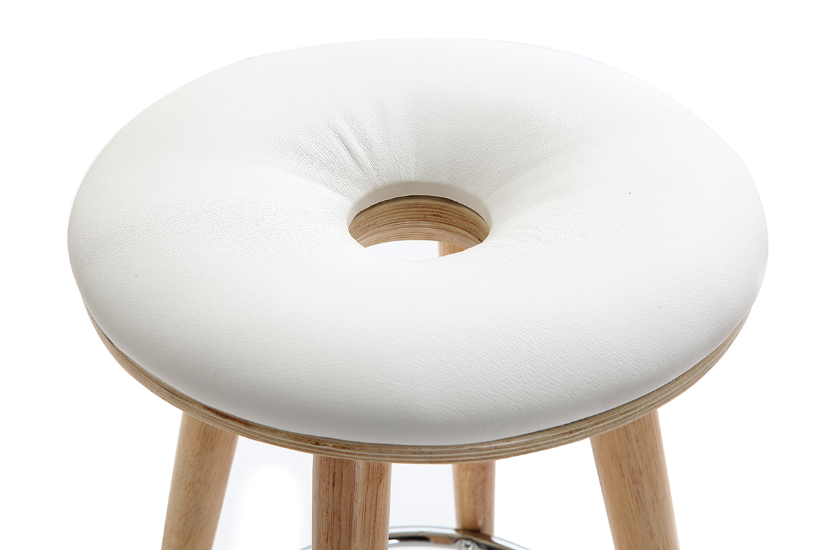 Barhocker skandinavisch 66 cm PU Wei� Beine helles Holz NORDECO