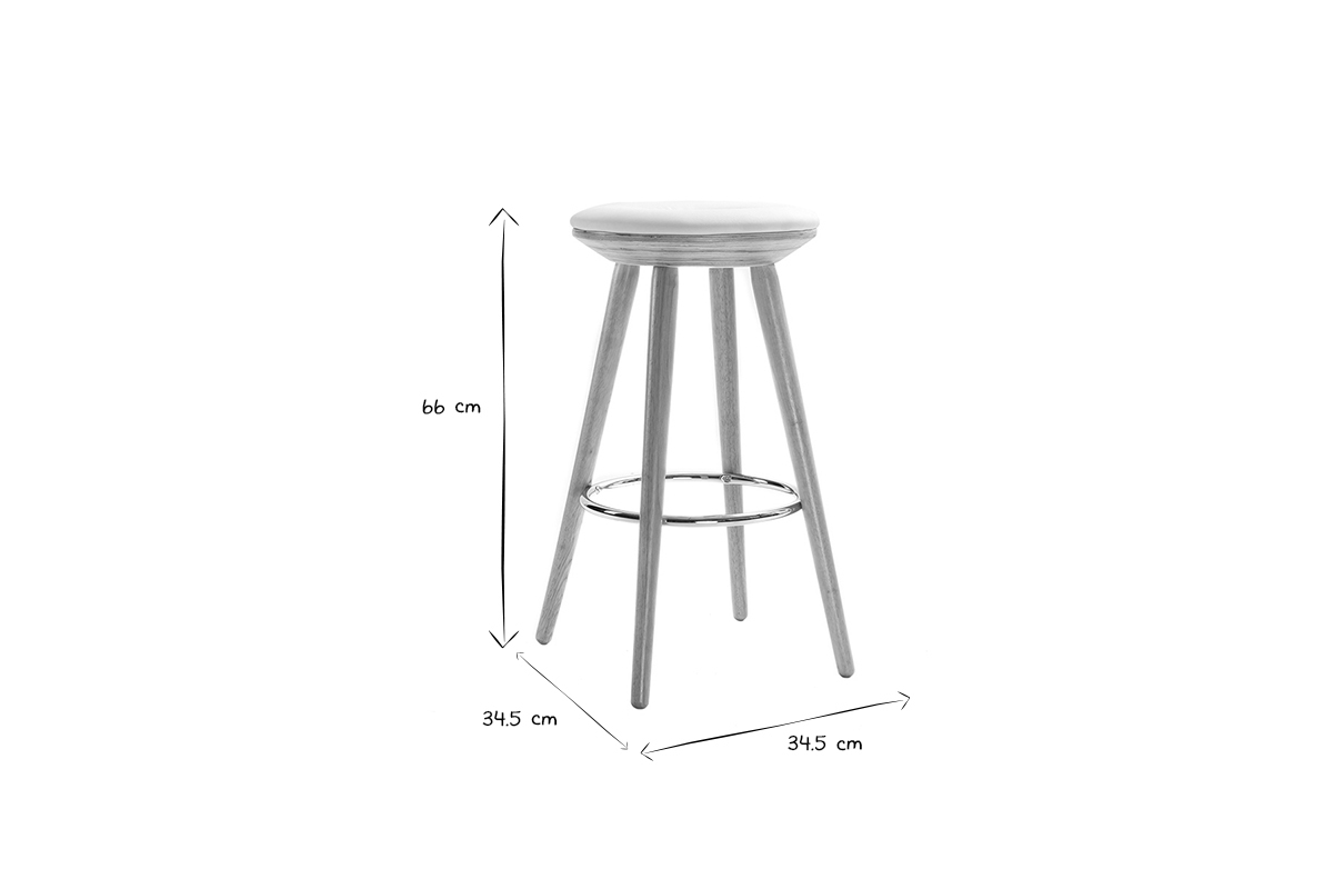 Barhocker skandinavisch 66 cm PU Wei� Beine helles Holz NORDECO