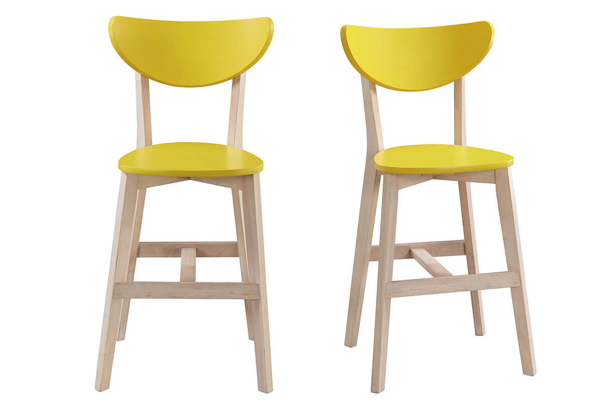 Barhocker skandinavisch Gelb und Holz 65cm 2er-Set LEENA