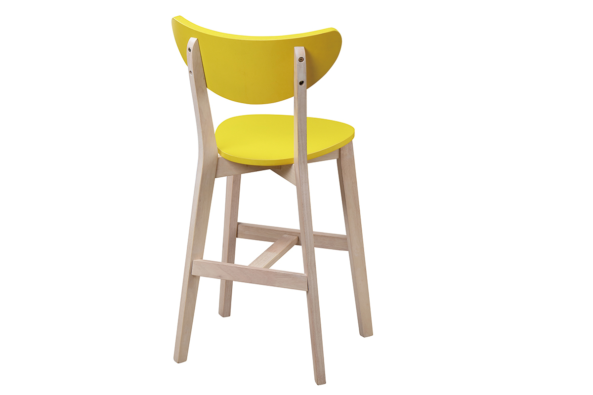 Barhocker skandinavisch Gelb und Holz 65cm 2er-Set LEENA