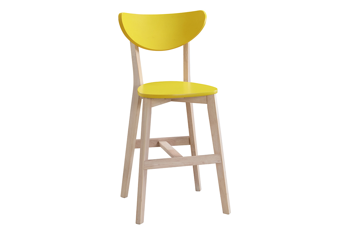 Barhocker skandinavisch Gelb und Holz 65cm 2er-Set LEENA