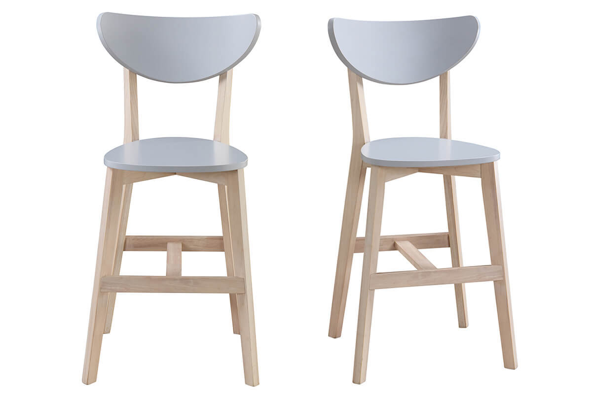 Barhocker skandinavisch Grau und Holz 65cm 2er-Set LEENA