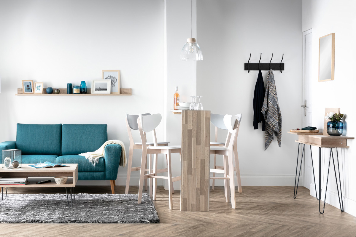 Barhocker skandinavisch Grau und Holz 65cm 2er-Set LEENA