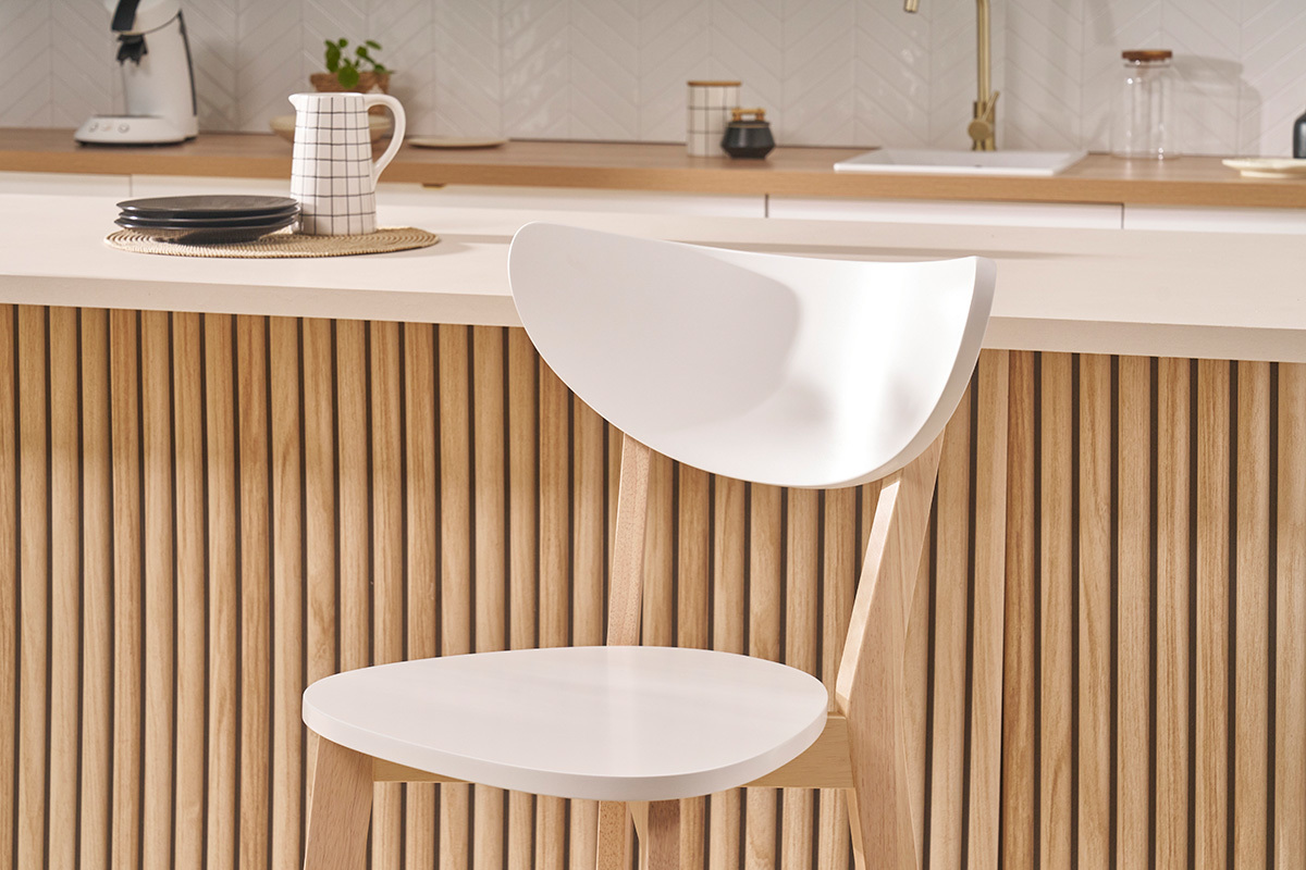 Barhocker skandinavisch Wei und Holz 65cm 2er-Set LEENA