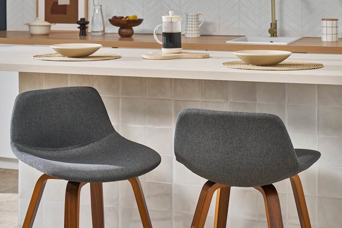 Barhocker skandinavisches Design dunkelgrau und Holz H65 cm (2er-Set) NONIE