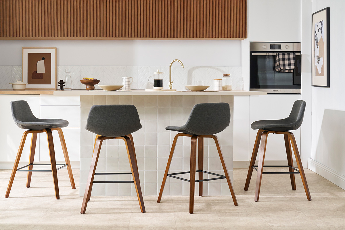 Barhocker skandinavisches Design dunkelgrau und Holz H65 cm (2er-Set) NONIE