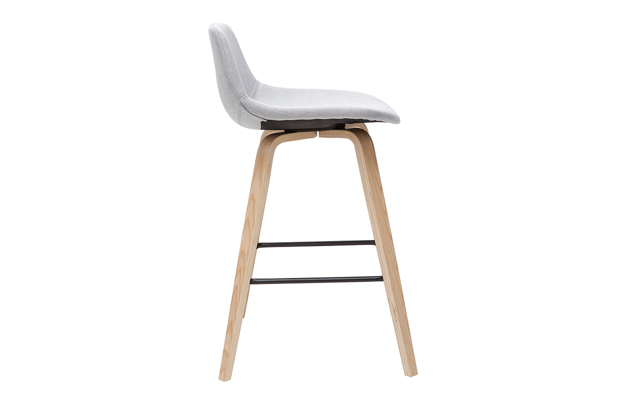 Barhocker skandinavisches Design hellgrau und Holz H65 cm (2er-Set) NONIE