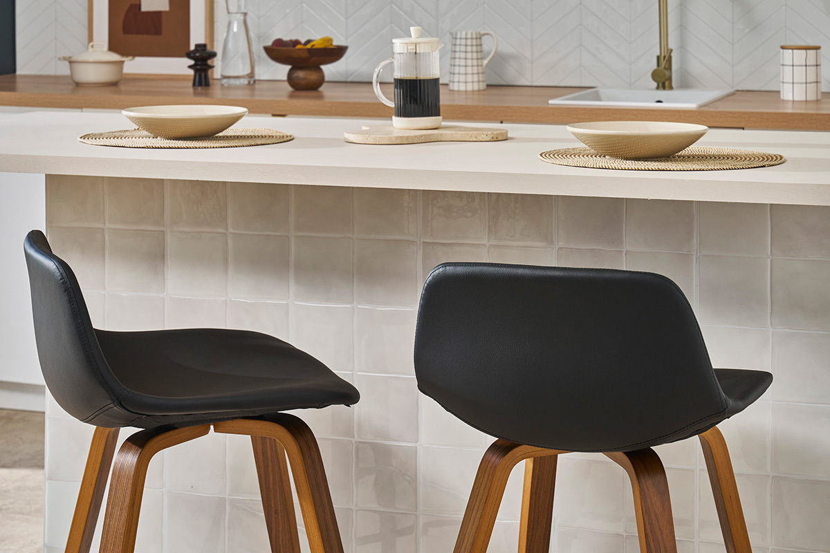 Barhocker skandinavisches Design schwarz und Holz H65 cm (2er-Set) NONIE