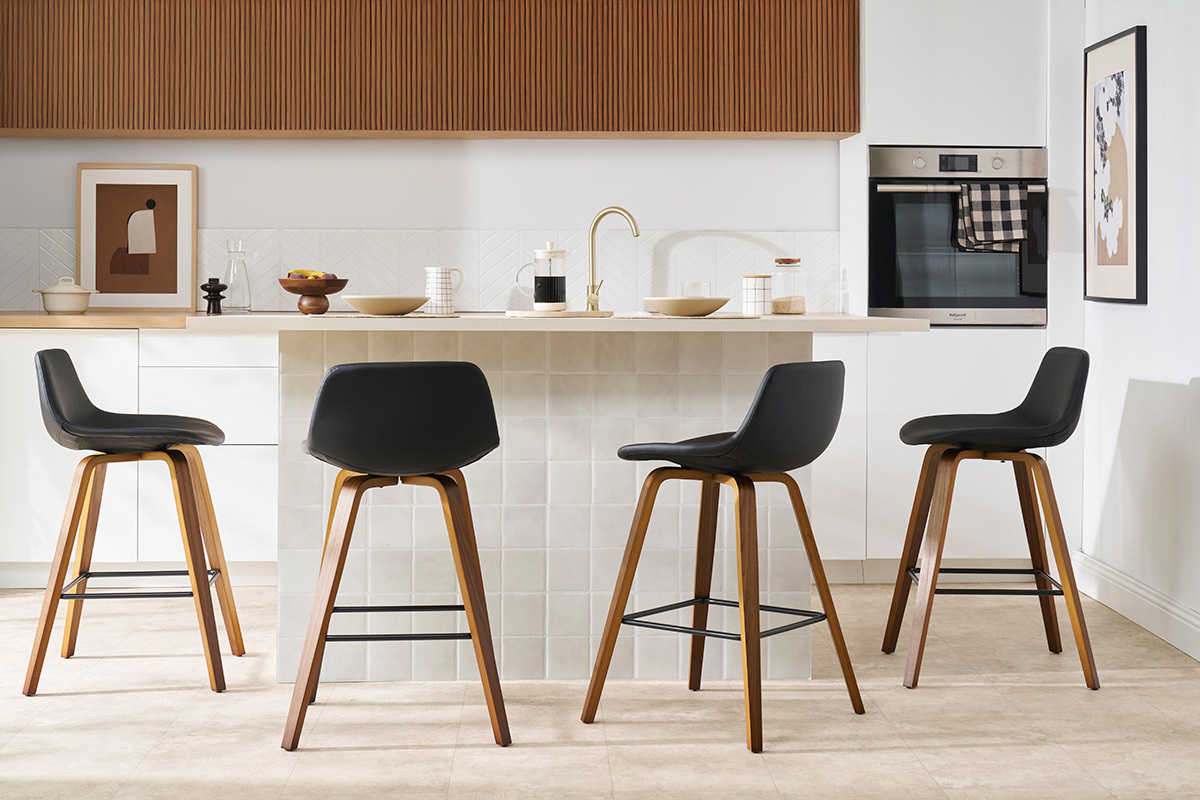 Barhocker skandinavisches Design schwarz und Holz H65 cm (2er-Set) NONIE