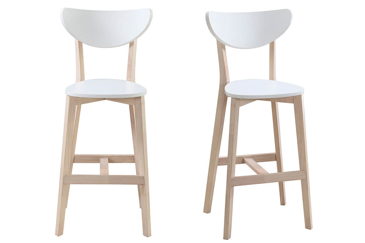 Barhocker skandinaviscWei und Holz 2er-Set LEENA