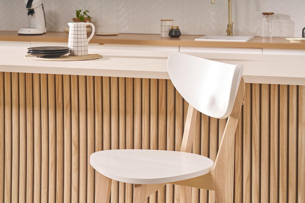 Barhocker skandinaviscWei und Holz 2er-Set LEENA