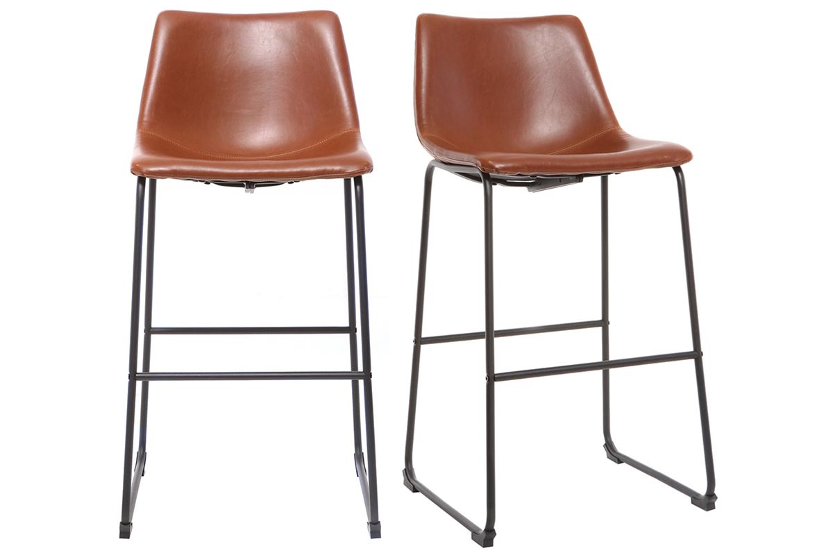 Barhocker Vintage PU Hellbraun 73 cm 2er Set NEW ROCK