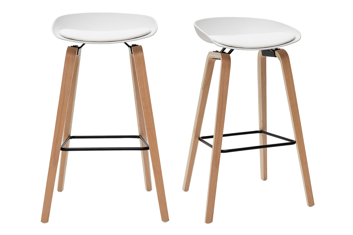 Barhocker wei Holzbeine 75 cm (2er-Set) LINO