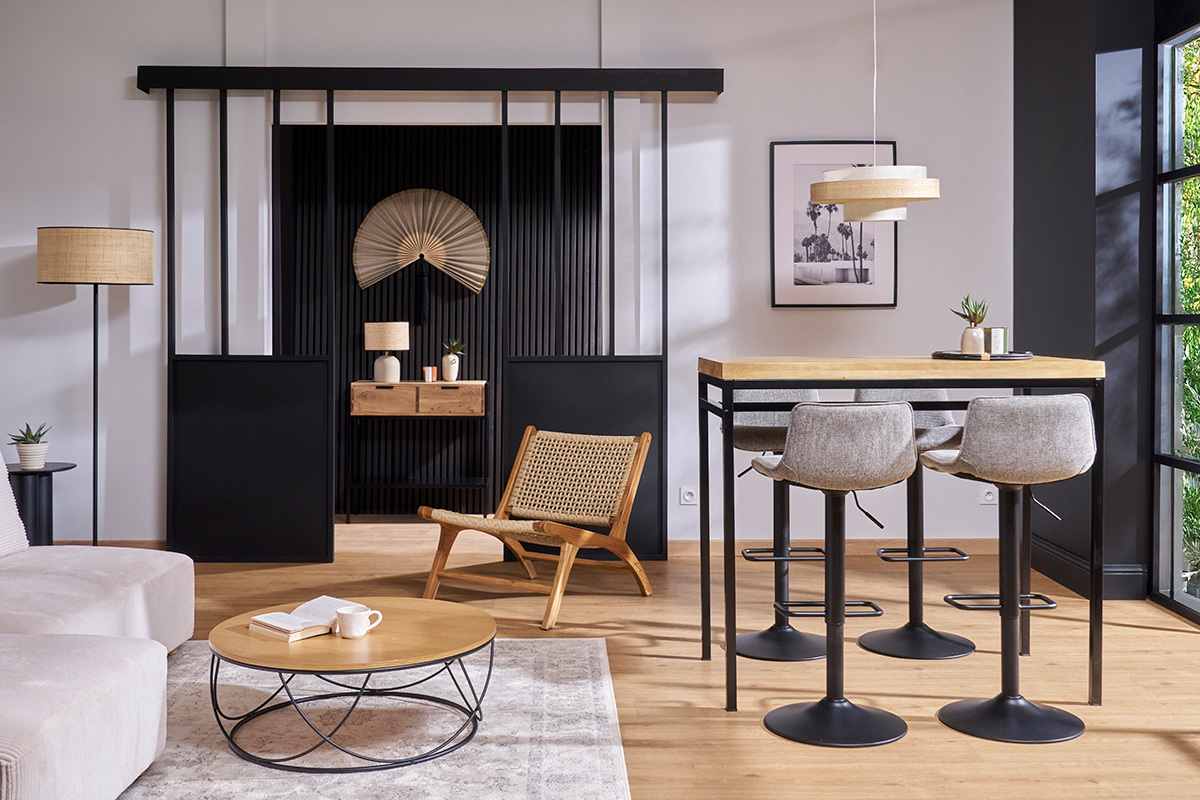 Bartisch Industrie-Look aus Mangoholz und schwarzem Metall YPSTER