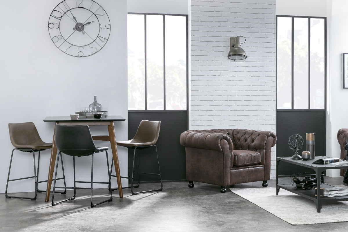 Bartisch quadratisch Holz und Schwarz LEENA