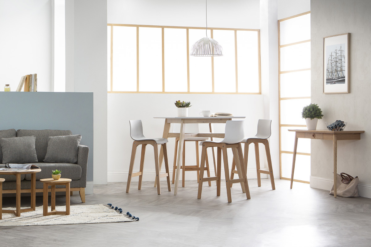 Bartisch quadratisch Holz und Wei LEENA
