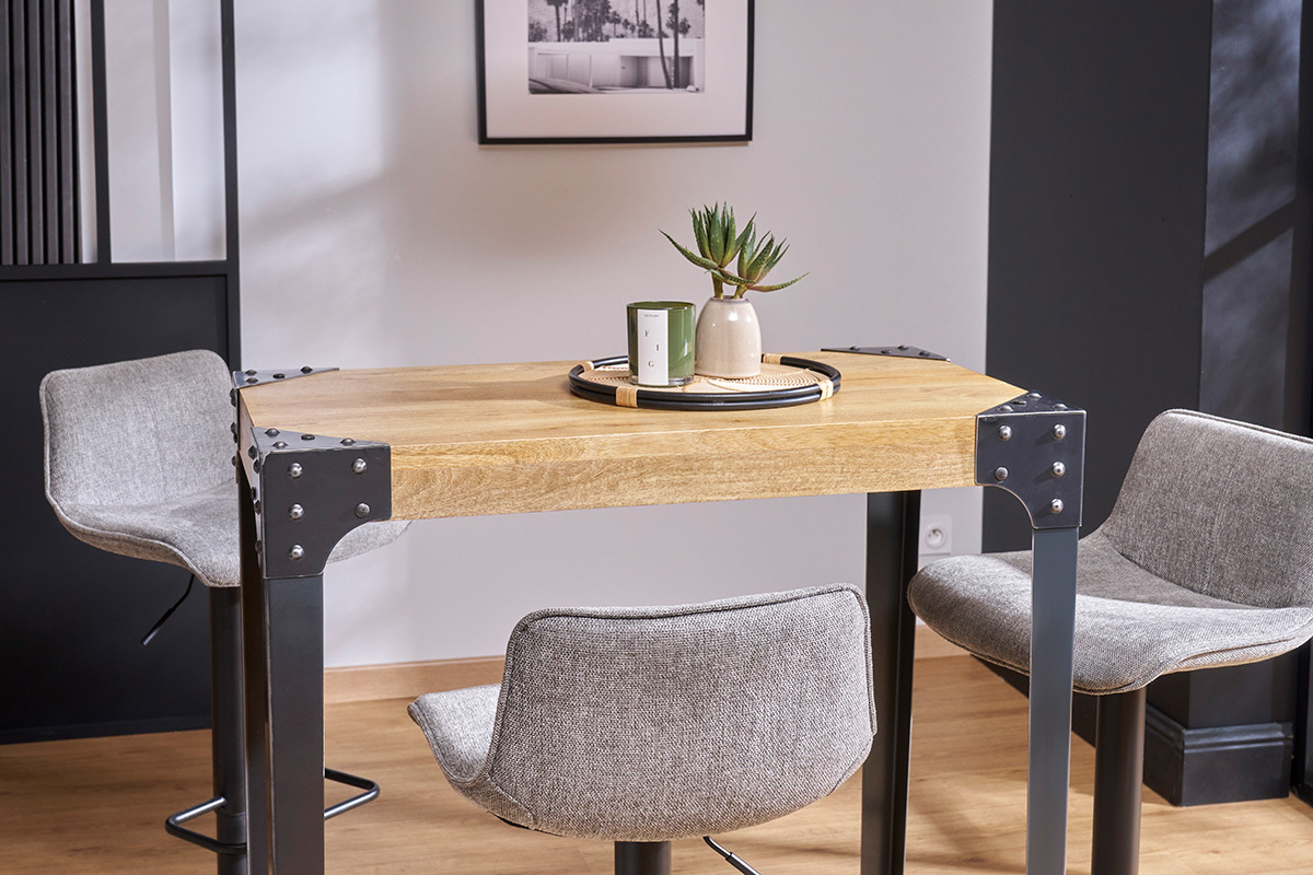 Bartisch quadratisch Industrie-Design Holz und Metall MADISON