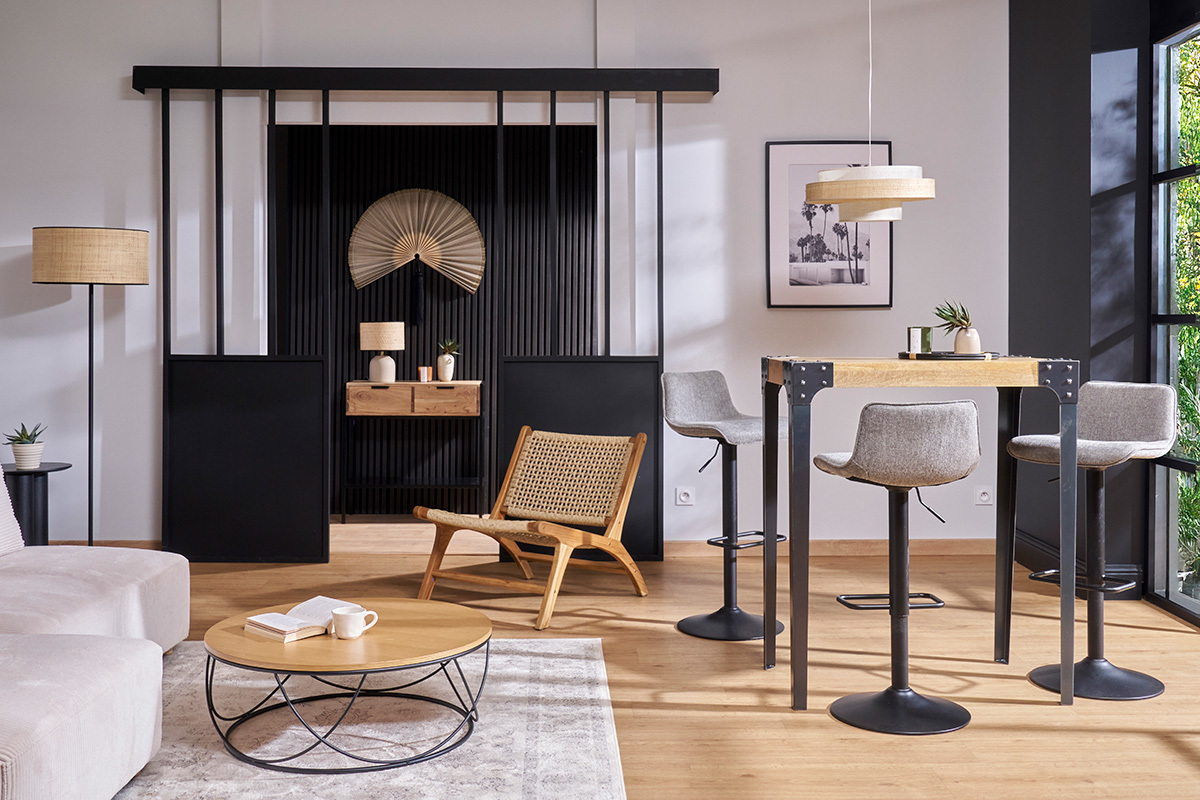 Bartisch quadratisch Industrie-Design Holz und Metall MADISON