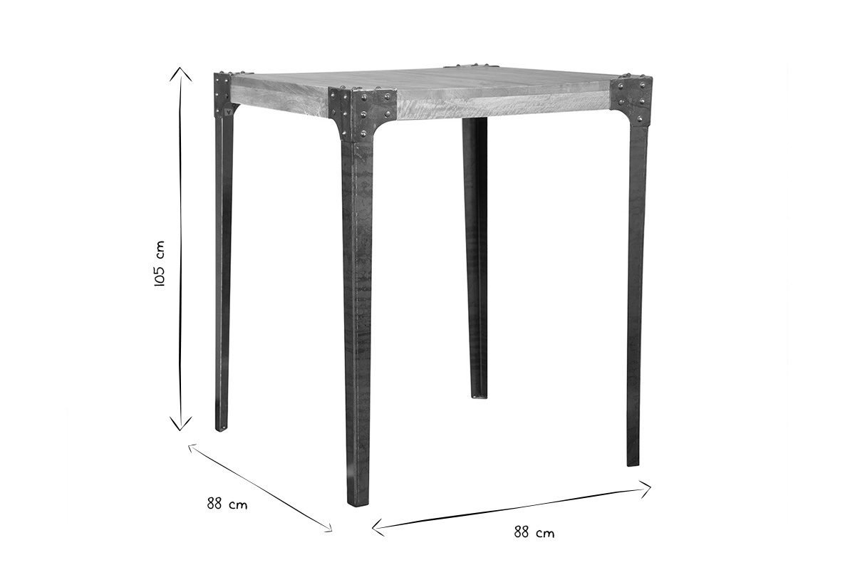 Bartisch quadratisch Industrie-Design Holz und Metall MADISON