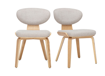 Beige Stoffst&uuml;hle in strukturierter Samtoptik und hellem Holz (Set aus 2) YELLE