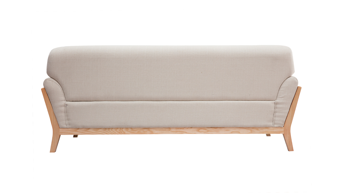 Beigefarbenes skandinavisches 3-Sitzer-Sofa mit Holzbeinen YOKO