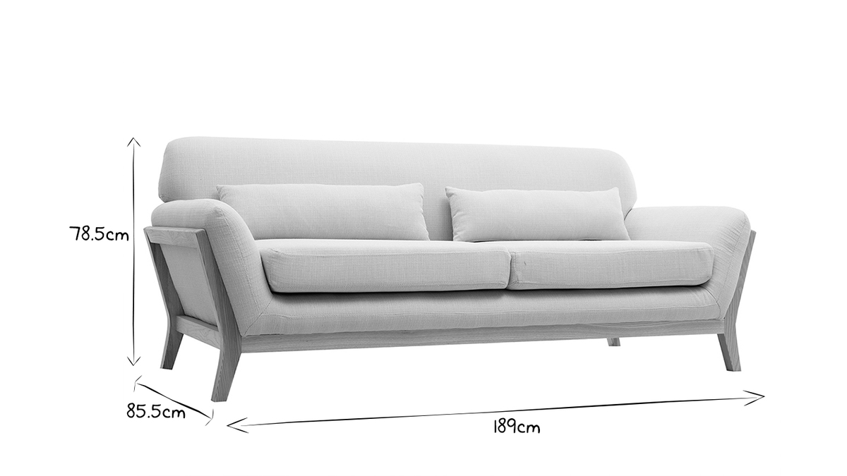 Beigefarbenes skandinavisches 3-Sitzer-Sofa mit Holzbeinen YOKO