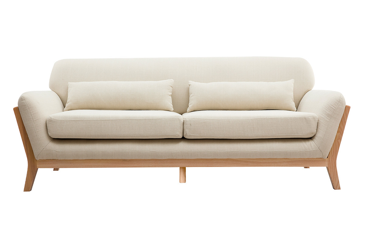 Beigefarbenes skandinavisches 3-Sitzer-Sofa mit Holzbeinen YOKO